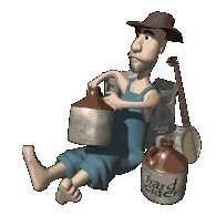 A cartoon of a man sitting on the ground holding a jug.