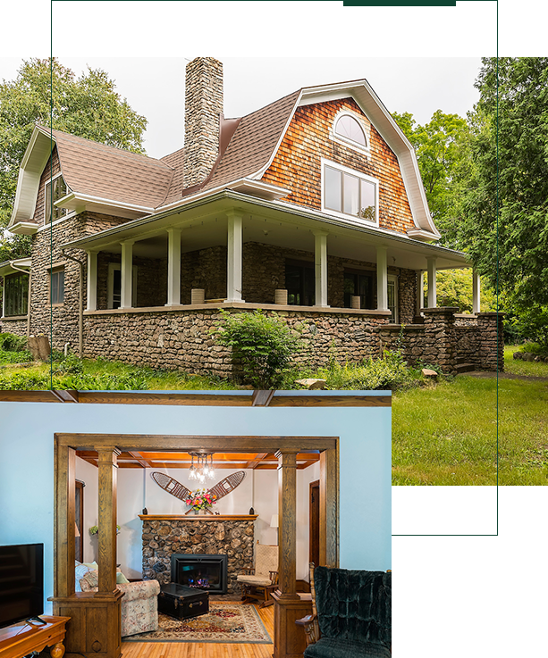 A house with two different views of the outside.